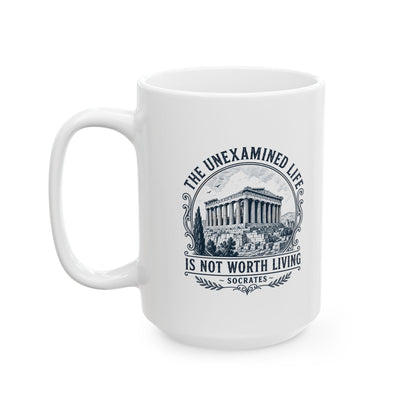 Unexamined Life Quote Socrates Ceramic Mug, (11oz, 15oz)