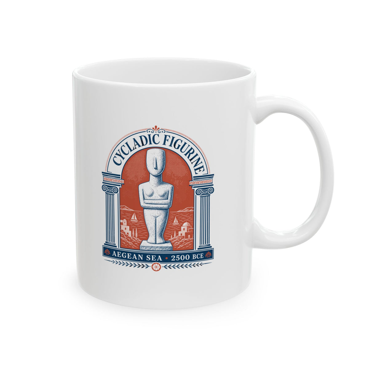 Cycladic Figurine 2500 Aegean Sea Ceramic Mug, (11oz, 15oz)