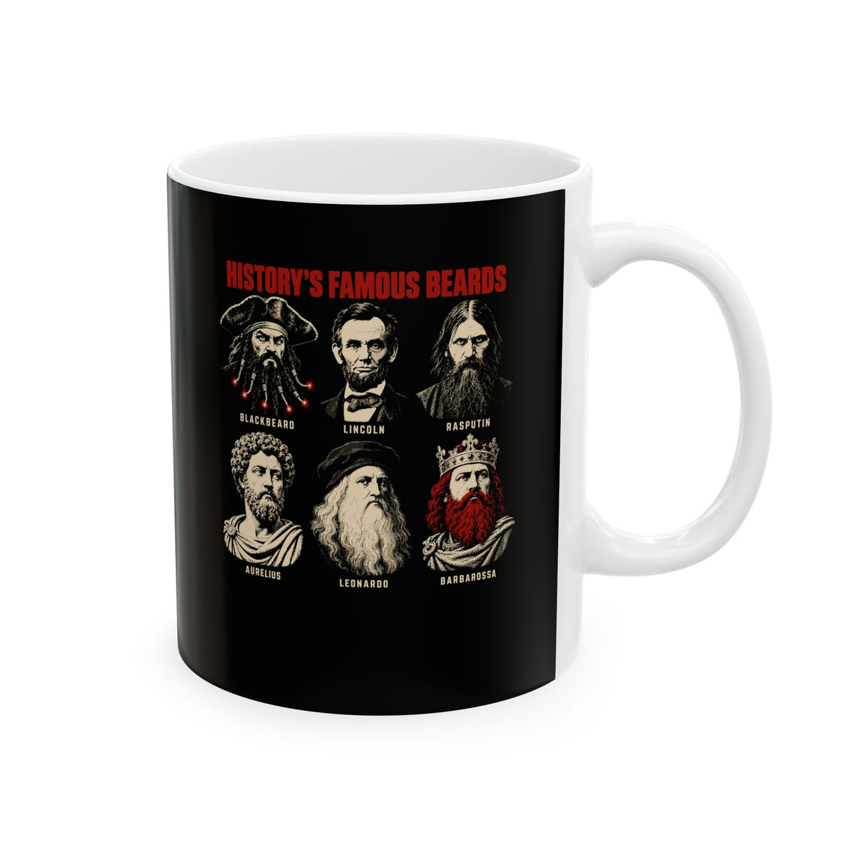 History's Famous Beards Screen Print Ceramic Mug, (11oz, 15oz)