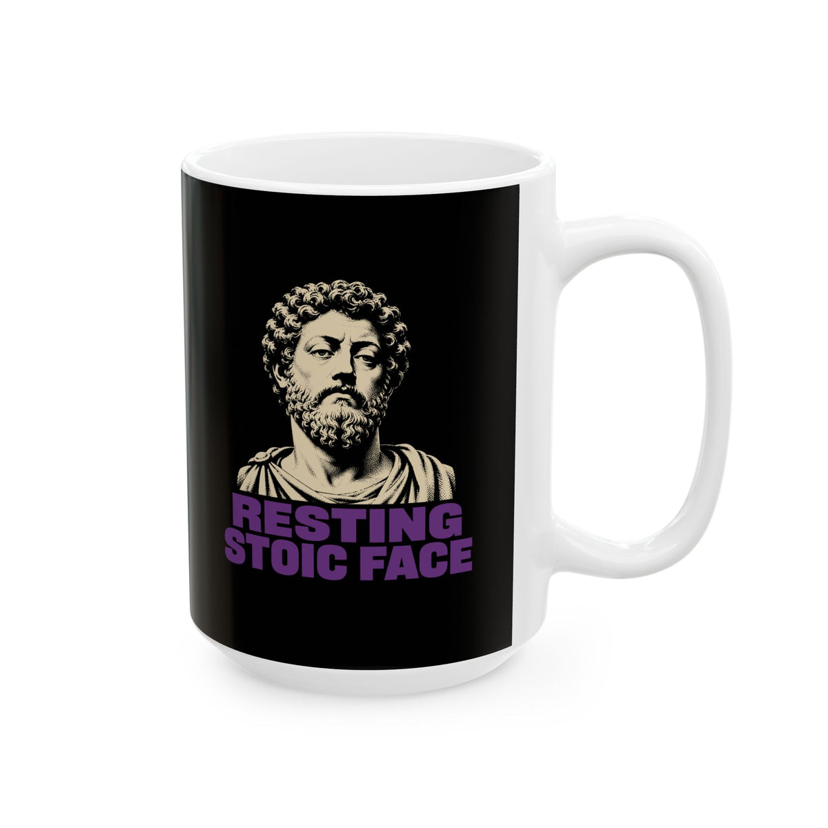 Resting Stoic Face Screen Print Ceramic Mug, (11oz, 15oz)