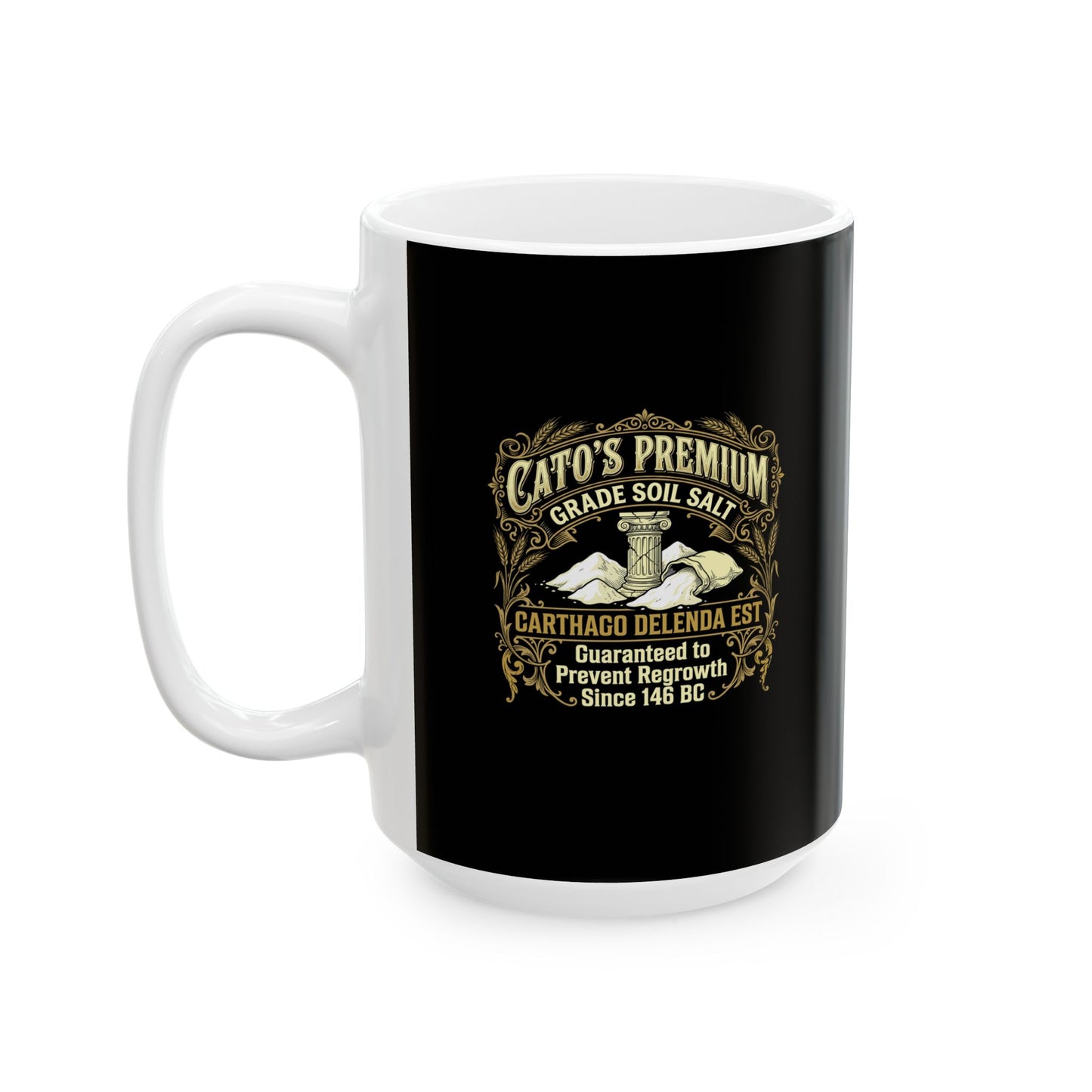 Cato Premium Salt Carthago Delenda Est Ceramic Mug, (11oz, 15oz)