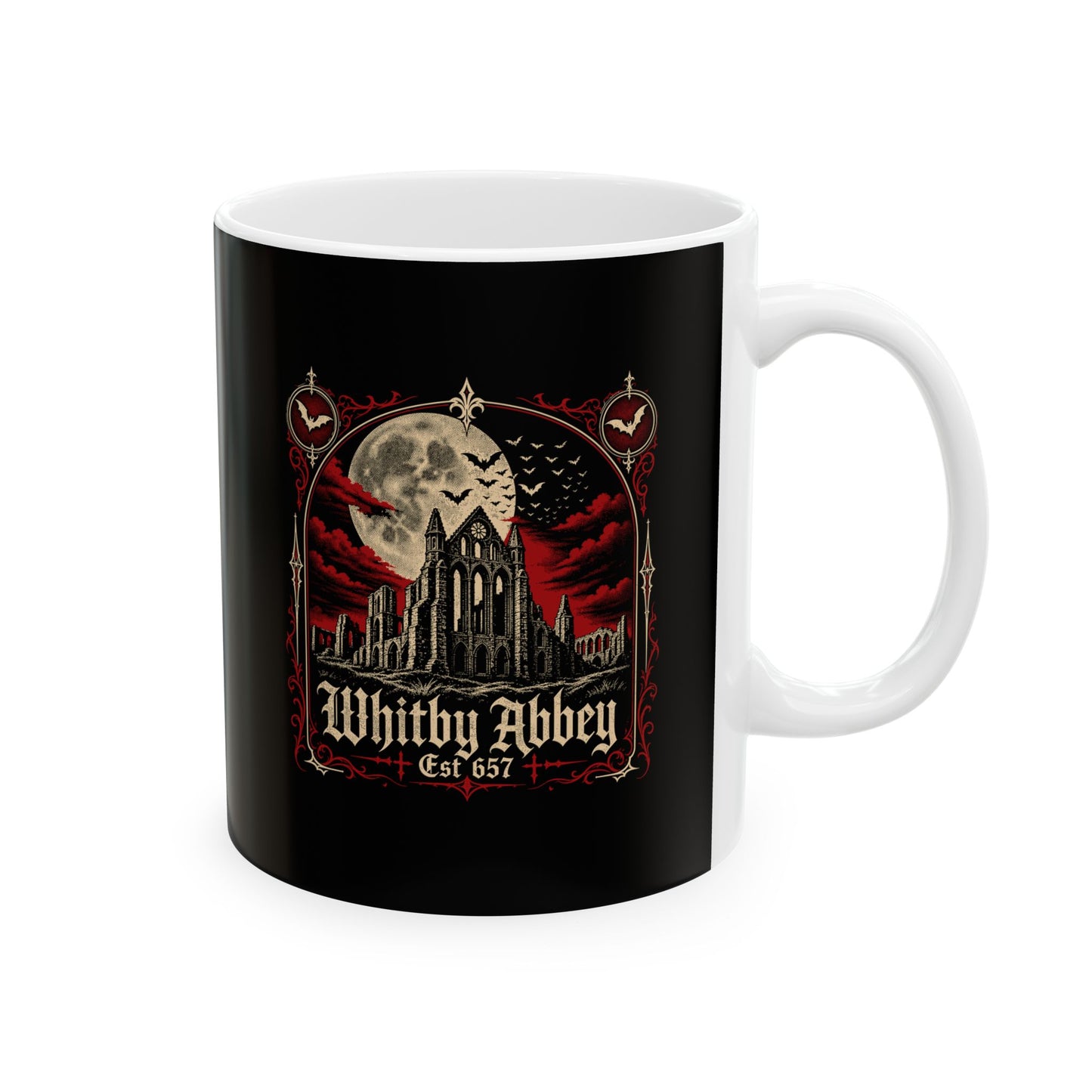 Whitby Abbey Bats Ceramic Mug, (11oz, 15oz)