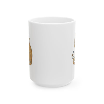 Medieval Marginalia Cat Licking Itself Ceramic Mug, (11oz, 15oz)