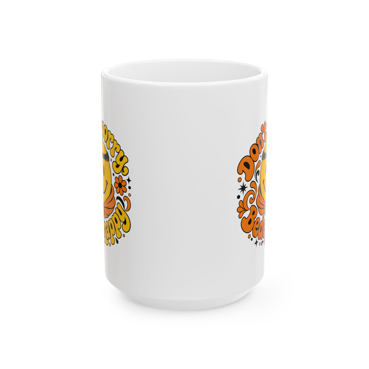 70s Style Don't Worry Venerable Bede Happy Ceramic Mug, (11oz, 15oz)