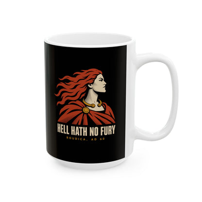 Boudica Hell Hath No Fury Flat Vector Ceramic Mug, (11oz, 15oz)