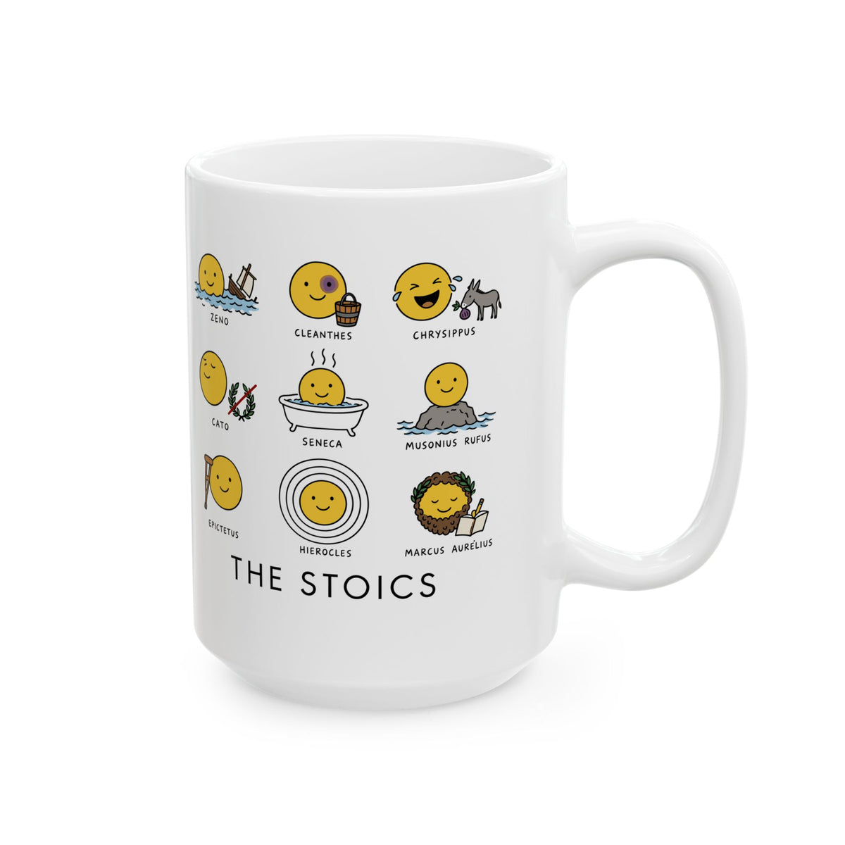Stoic Smiley Philosophy Grid Ceramic Mug, (11oz, 15oz)