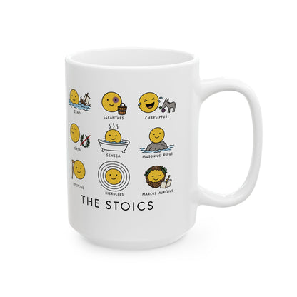 Stoic Smiley Philosophy Grid Ceramic Mug, (11oz, 15oz)