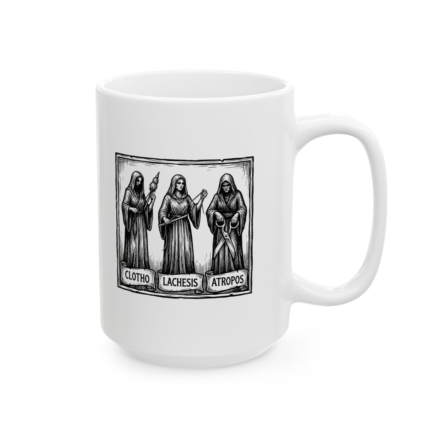 The 3 Fates Clotho Lachesis Atropos Ceramic Mug, (11oz, 15oz)