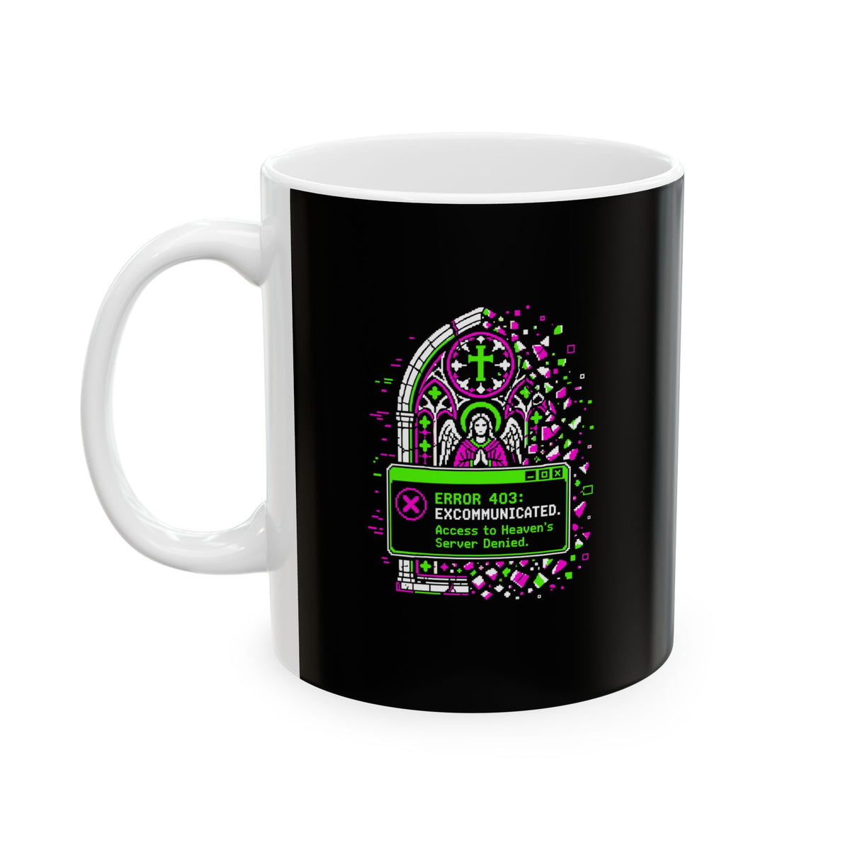 Excommunication 8 Bit Error Ceramic Mug, (11oz, 15oz)