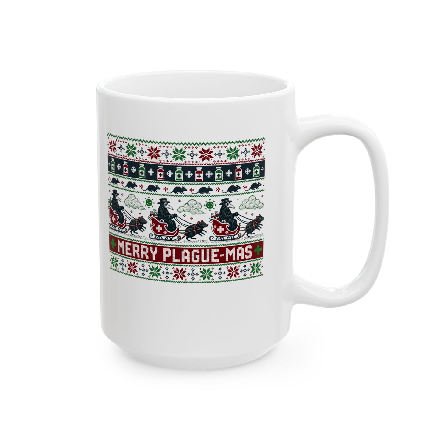 Ugly Sweater Style Merry Plaguemas Ceramic Mug, (11oz, 15oz)