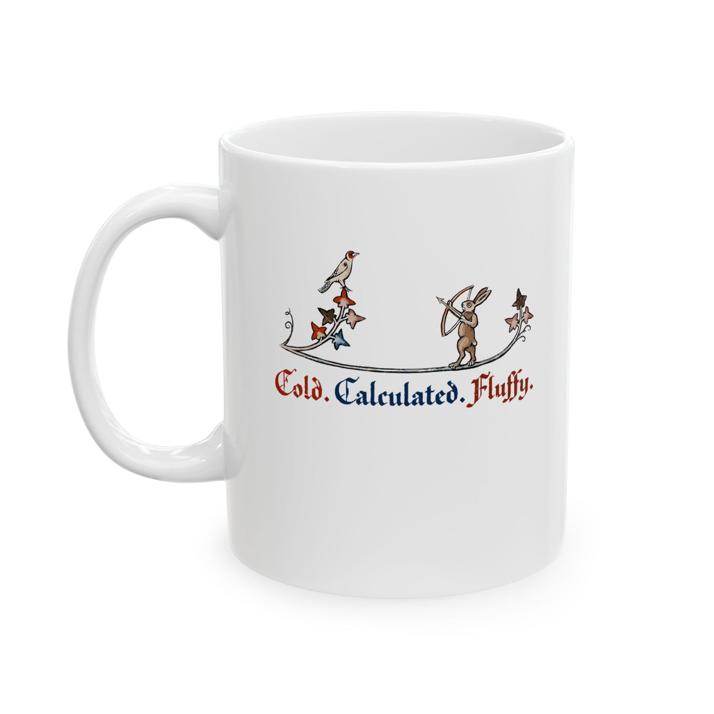 Cold Calculated Fluffy Rabbit Archer Medieval Marginalia Ceramic Mug, (11oz, 15oz)