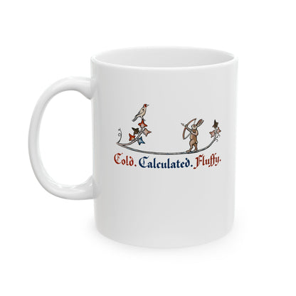 Cold Calculated Fluffy Rabbit Archer Medieval Marginalia Ceramic Mug, (11oz, 15oz)
