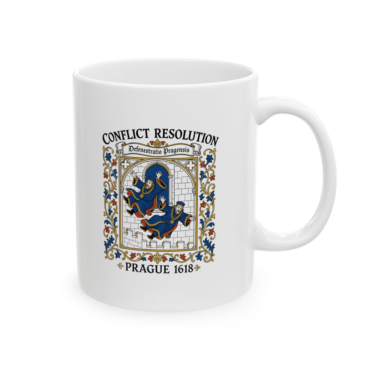 Prague Defenestration Manuscript Style Ceramic Mug, (11oz, 15oz)