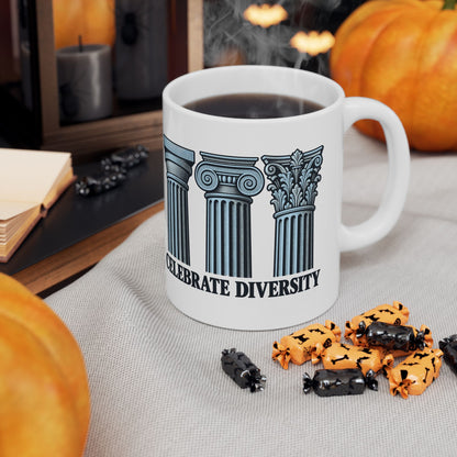 Celebrate Diversity Engraved Columns Ceramic Mug, (11oz, 15oz)