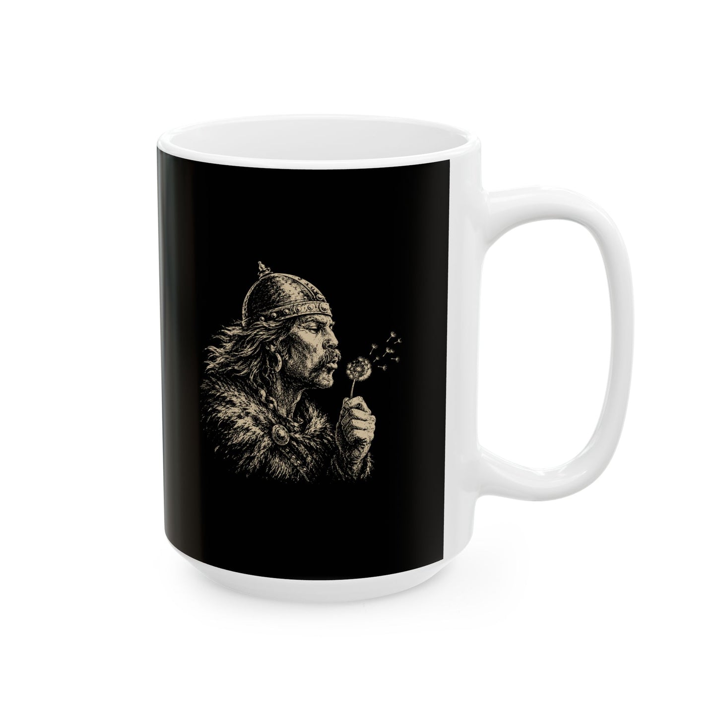 Attila the Hun Blowing a Dandelion Ceramic Mug, (11oz, 15oz)