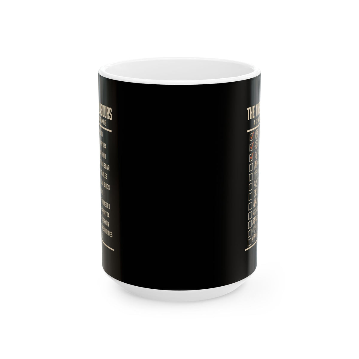 12 Labors Back Print Ceramic Mug, (11oz, 15oz)
