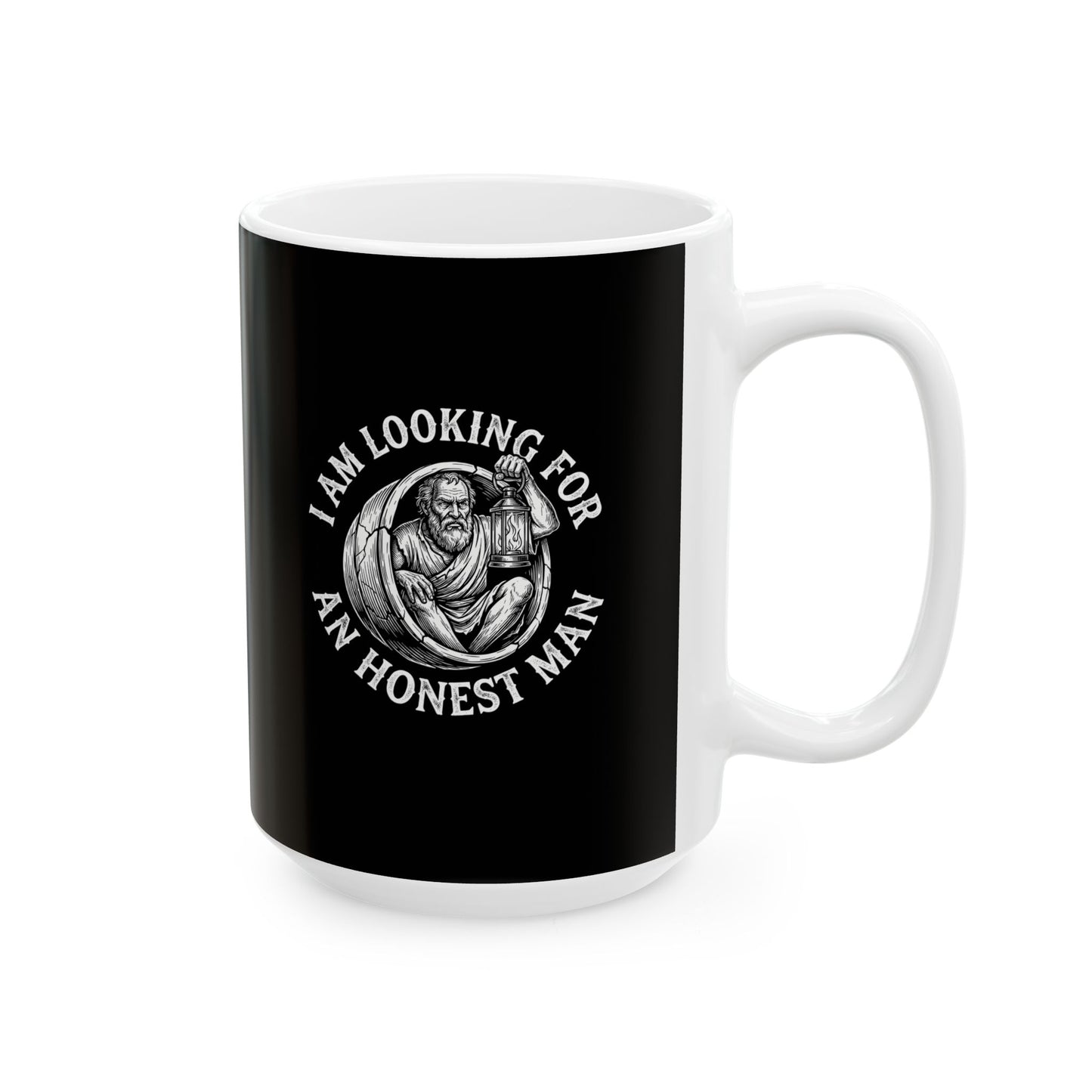 Diogenes of Sinope Looking for Honest Man Quote Ceramic Mug, (11oz, 15oz)