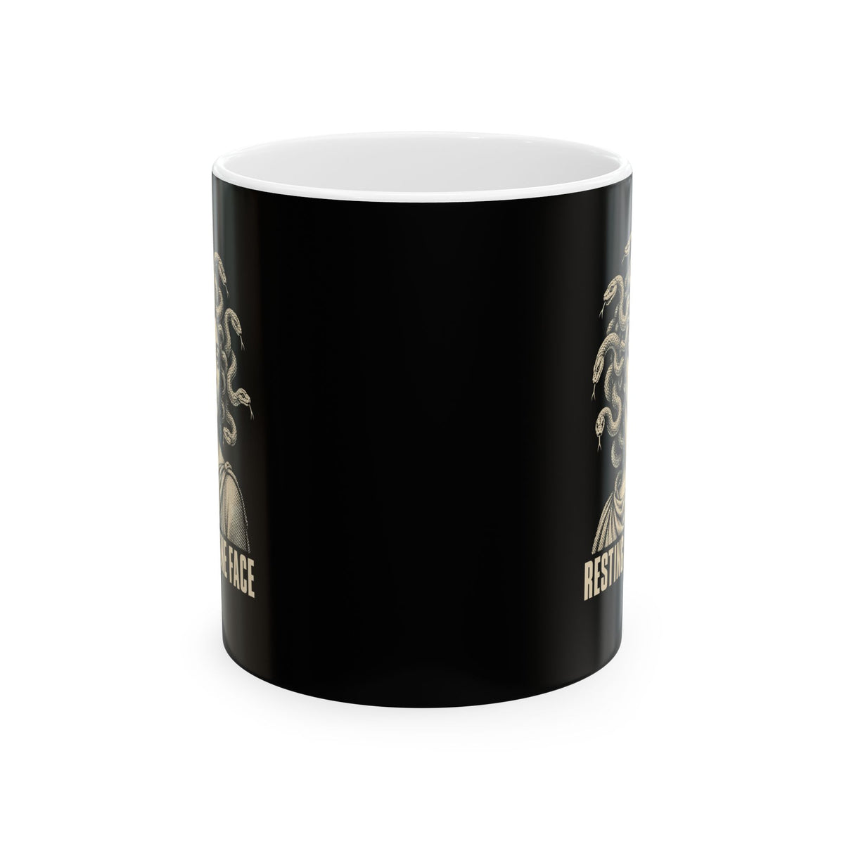 Medusa Resting Stone Face Monochrome Ceramic Mug, (11oz, 15oz)