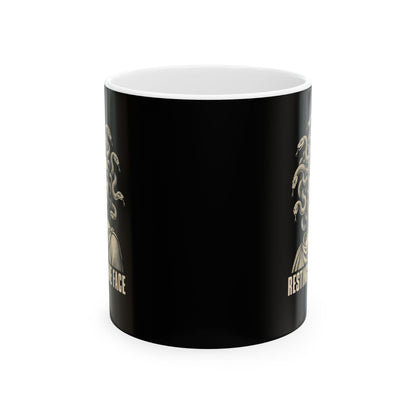 Medusa Resting Stone Face Monochrome Ceramic Mug, (11oz, 15oz)