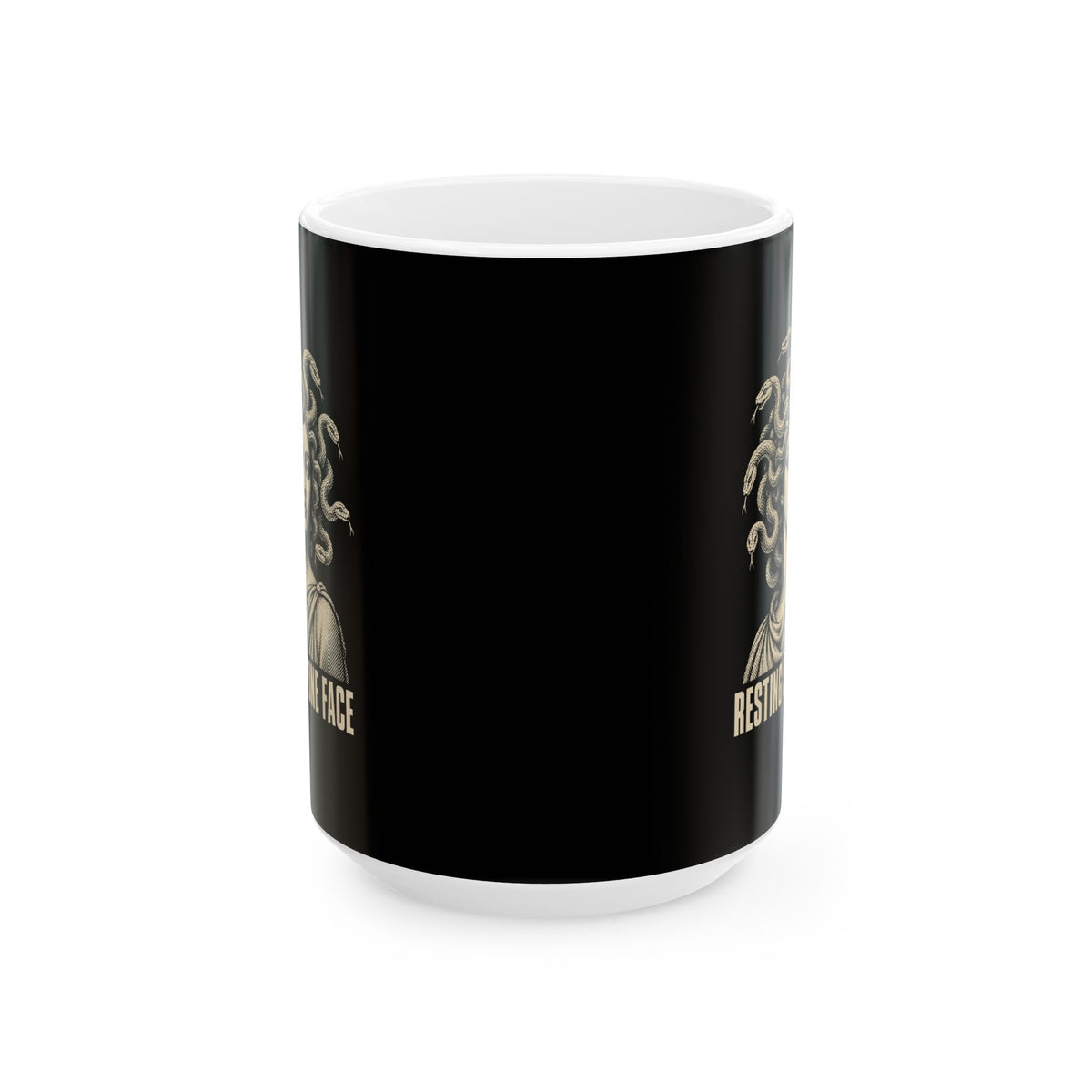 Medusa Resting Stone Face Monochrome Ceramic Mug, (11oz, 15oz)