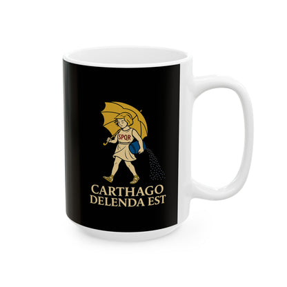 Carthago Delenda Est Morton's Salt Parody Ceramic Mug, (11oz, 15oz)