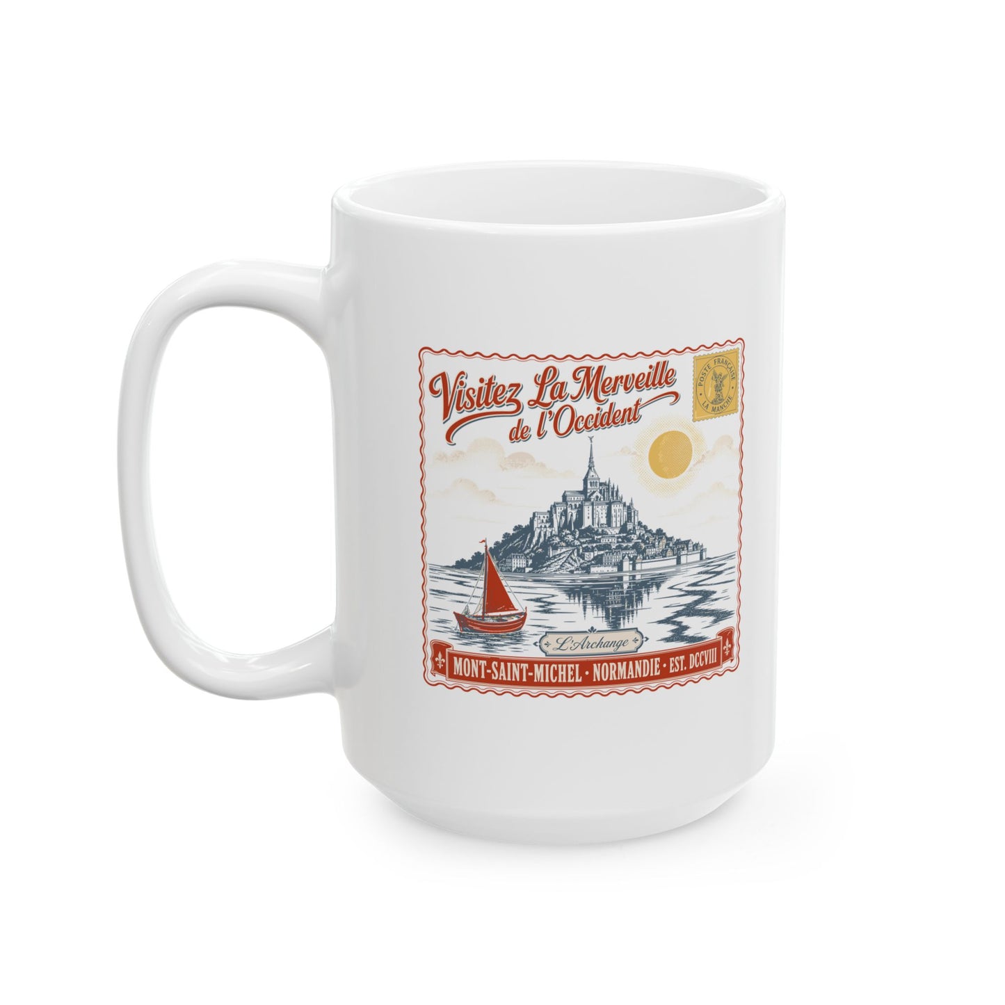 Mont Saint Michel Postcard Ceramic Mug, (11oz, 15oz)