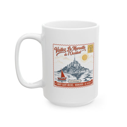 Mont Saint Michel Postcard Ceramic Mug, (11oz, 15oz)