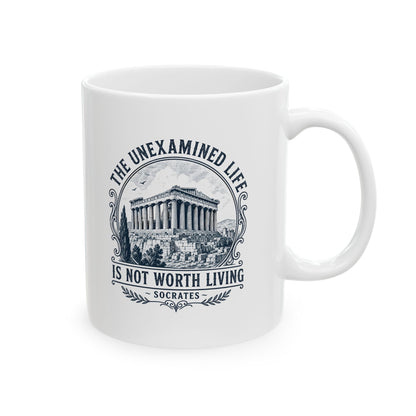 Unexamined Life Quote Socrates Ceramic Mug, (11oz, 15oz)
