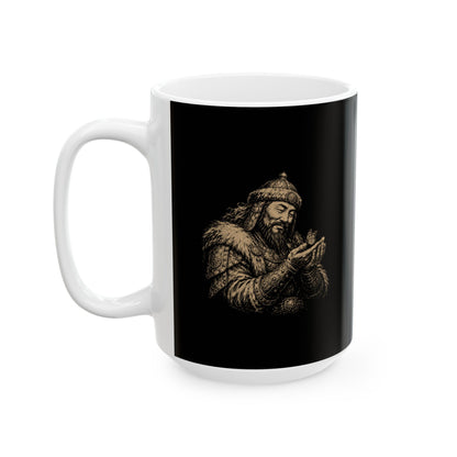 Genghis Khan Holding a Butterfly Ceramic Mug, (11oz, 15oz)