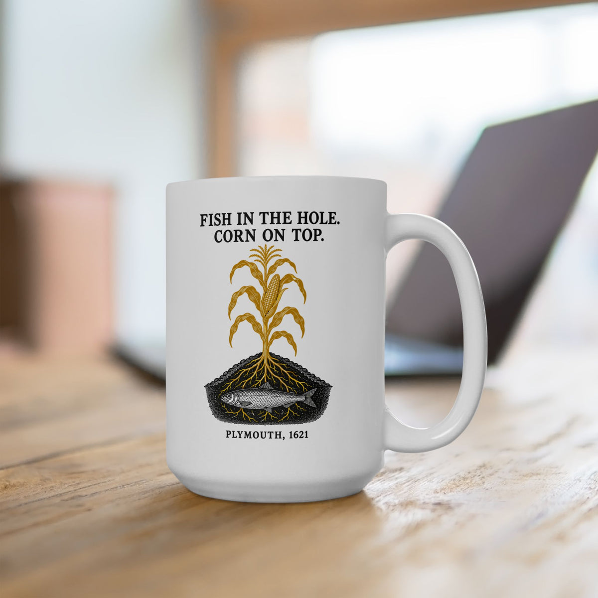 Fish in the Hole Corn on Top Ceramic Mug, (11oz, 15oz)
