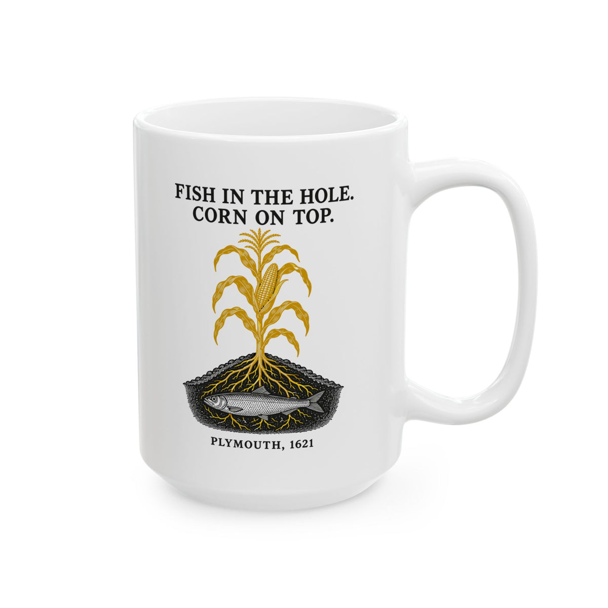 Fish in the Hole Corn on Top Ceramic Mug, (11oz, 15oz)
