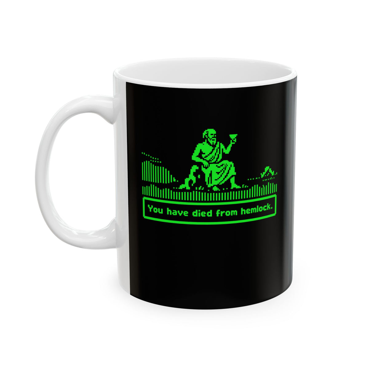 Socrates 8 Bit Dies from Hemlock Ceramic Mug, (11oz, 15oz)