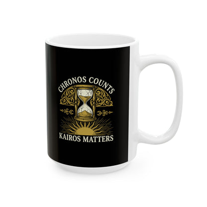 Greek Chronos vs Kairos Ceramic Mug, (11oz, 15oz)