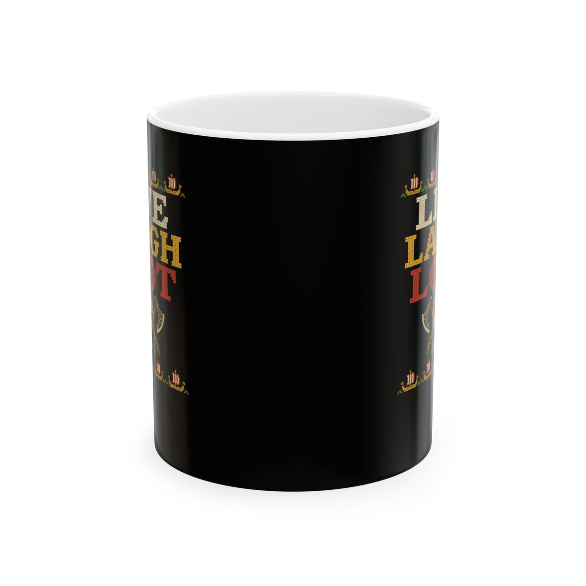 Live Laugh Loot Cross Stitch Ceramic Mug, (11oz, 15oz)