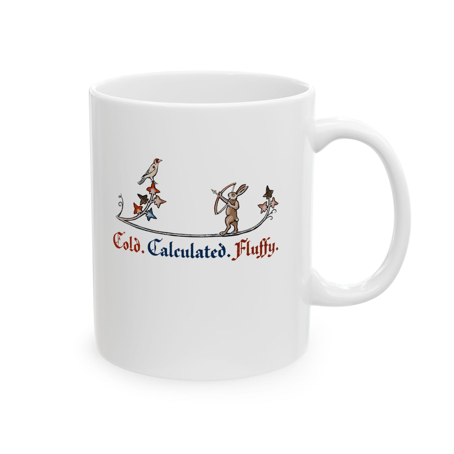 Cold Calculated Fluffy Rabbit Archer Medieval Marginalia Ceramic Mug, (11oz, 15oz)