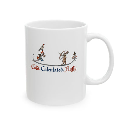 Cold Calculated Fluffy Rabbit Archer Medieval Marginalia Ceramic Mug, (11oz, 15oz)