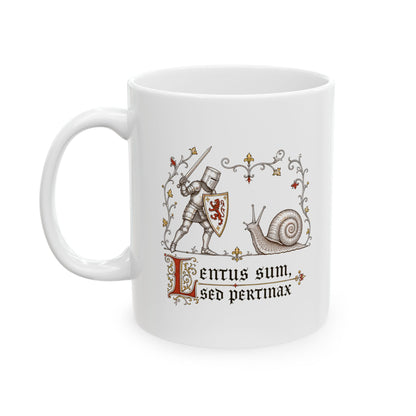 Knight vs Snail Marginalia Slow but Persistent Ceramic Mug, (11oz, 15oz)