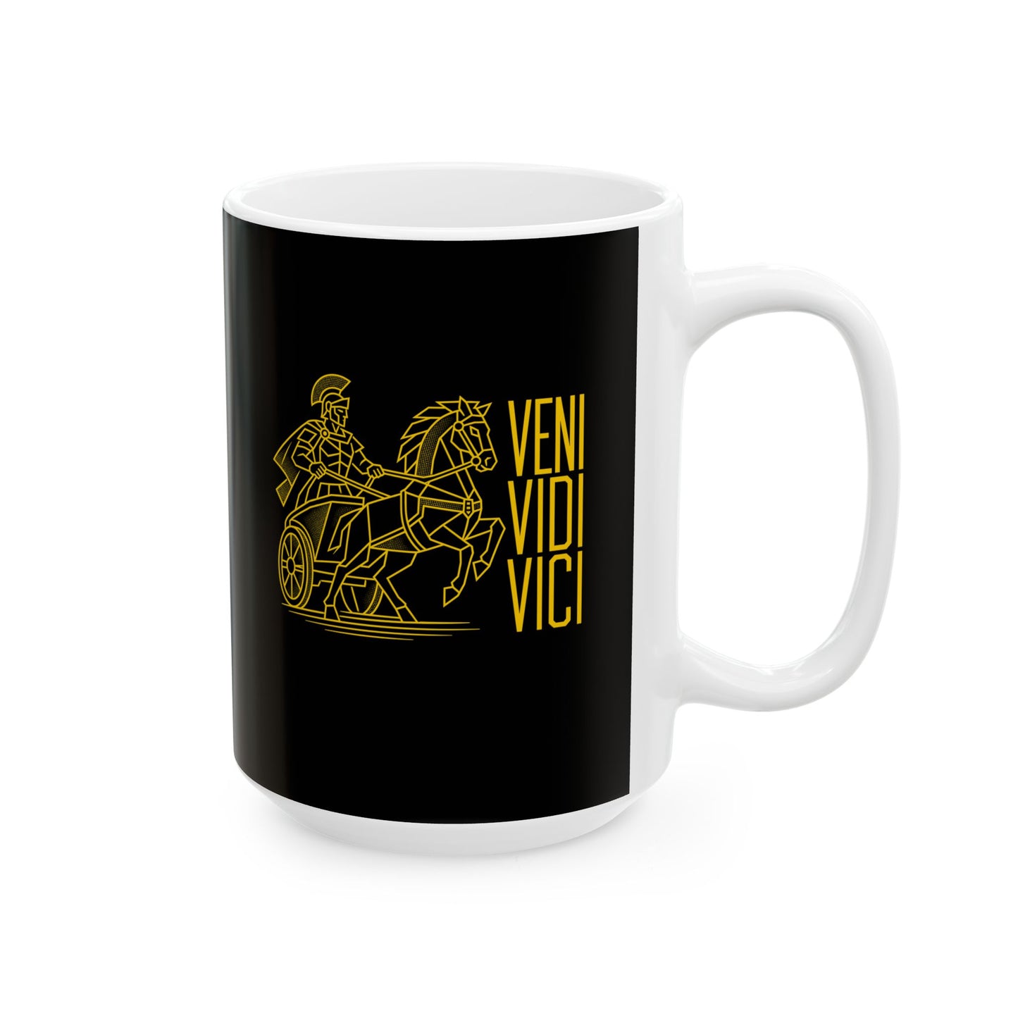 Veni Vidi Vici Line Art Charioteer Ceramic Mug, (11oz, 15oz)