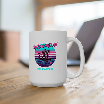 Viking Surf Club Raid & Relax Vaporwave Ceramic Mug, (11oz, 15oz)