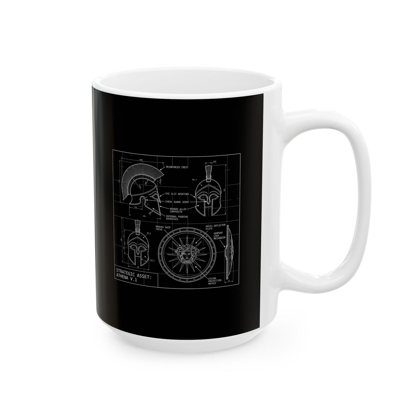Athena Helmet Aegis Shield Schematic Ceramic Mug, (11oz, 15oz)