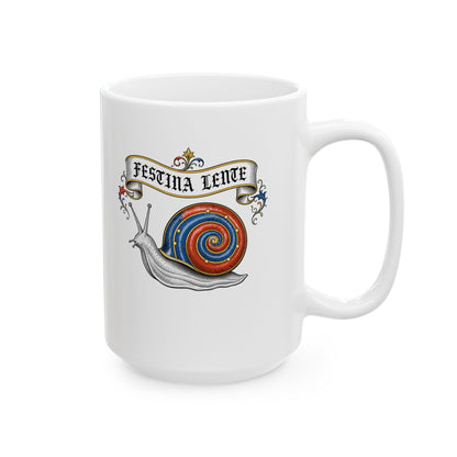 Hurry Slowly Snail Marginalia Ceramic Mug, (11oz, 15oz)