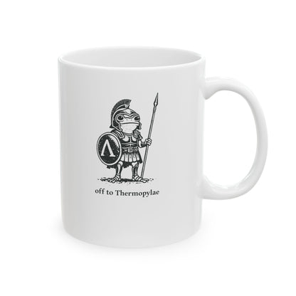Hoplite Spartan Frog Off to Thermopylae Ceramic Mug, (11oz, 15oz)