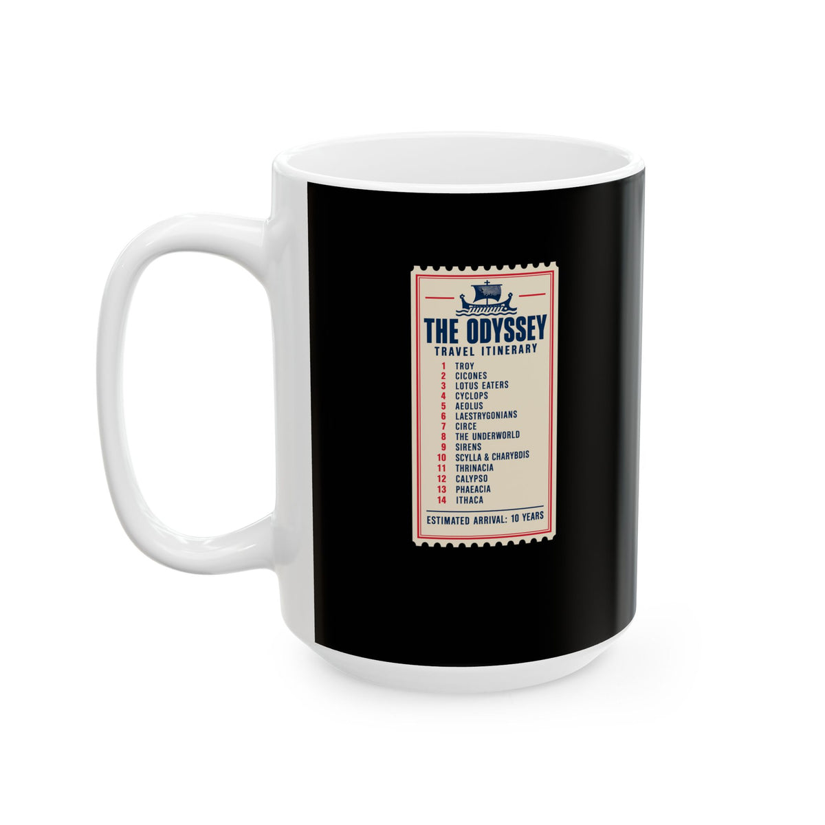 Odyssey Travel Itinerary Ceramic Mug, (11oz, 15oz)