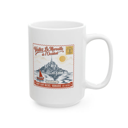 Mont Saint Michel Postcard Ceramic Mug, (11oz, 15oz)