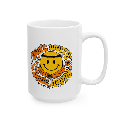 70s Style Don't Worry Venerable Bede Happy Ceramic Mug, (11oz, 15oz)