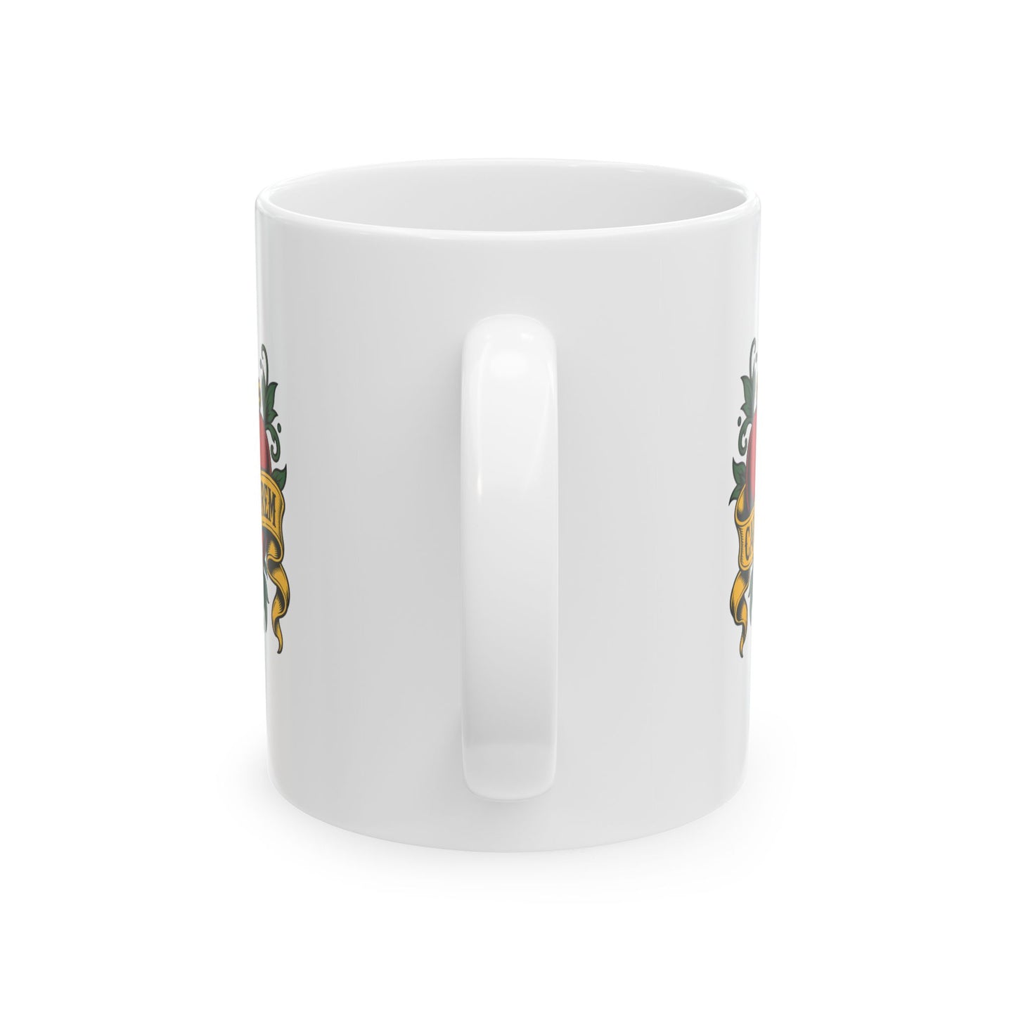 Cave Matrem Beware Mother Tattoo Style Ceramic Mug, (11oz, 15oz)