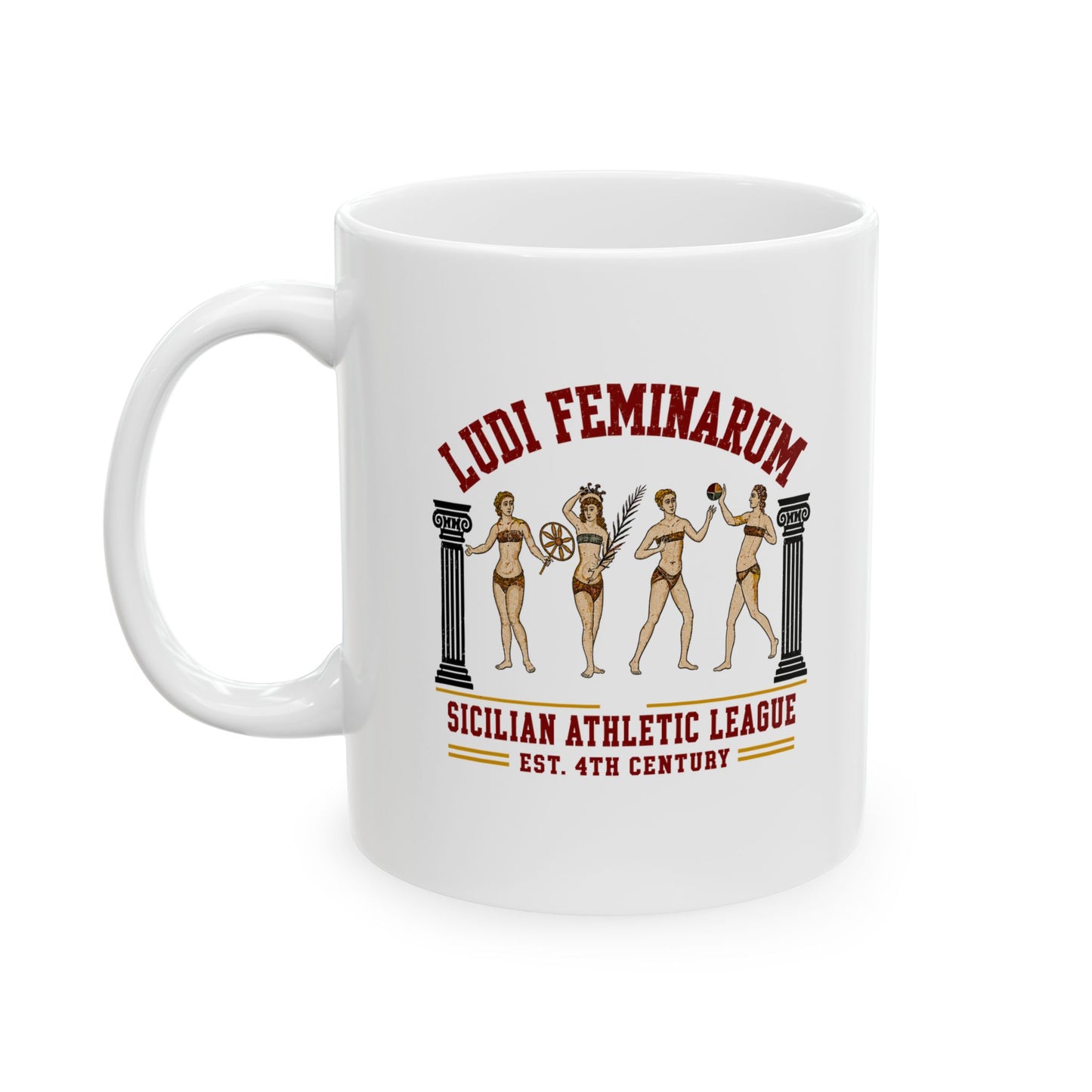 Bikini Women Mosaic Ludi Feminarum Ceramic Mug, (11oz, 15oz)