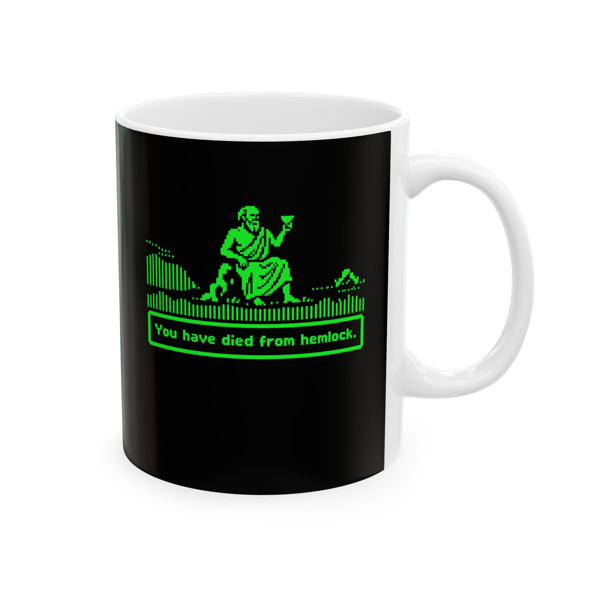 Socrates 8 Bit Dies from Hemlock Ceramic Mug, (11oz, 15oz)