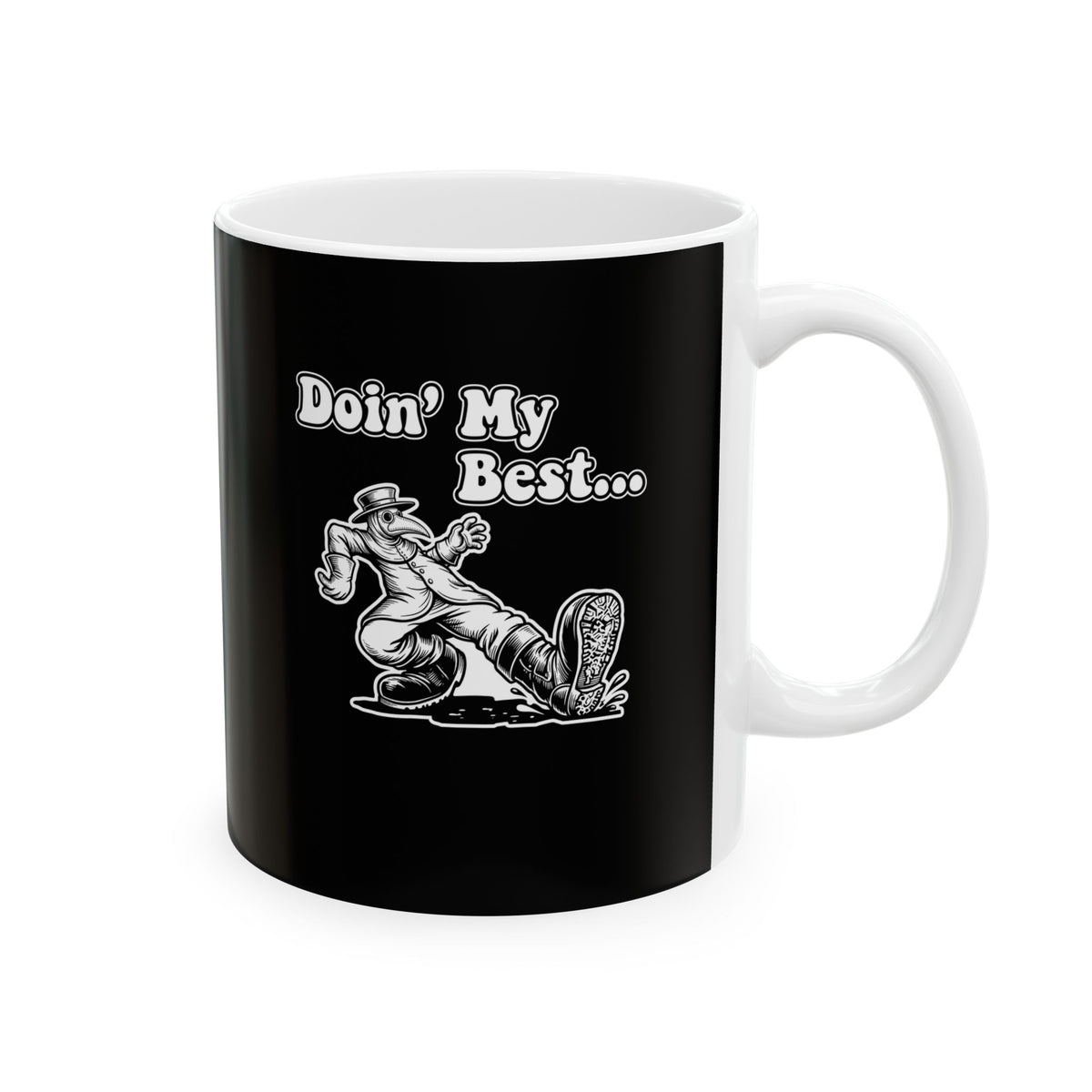 70s Style Black Plague Doctor Ceramic Mug, (11oz, 15oz)