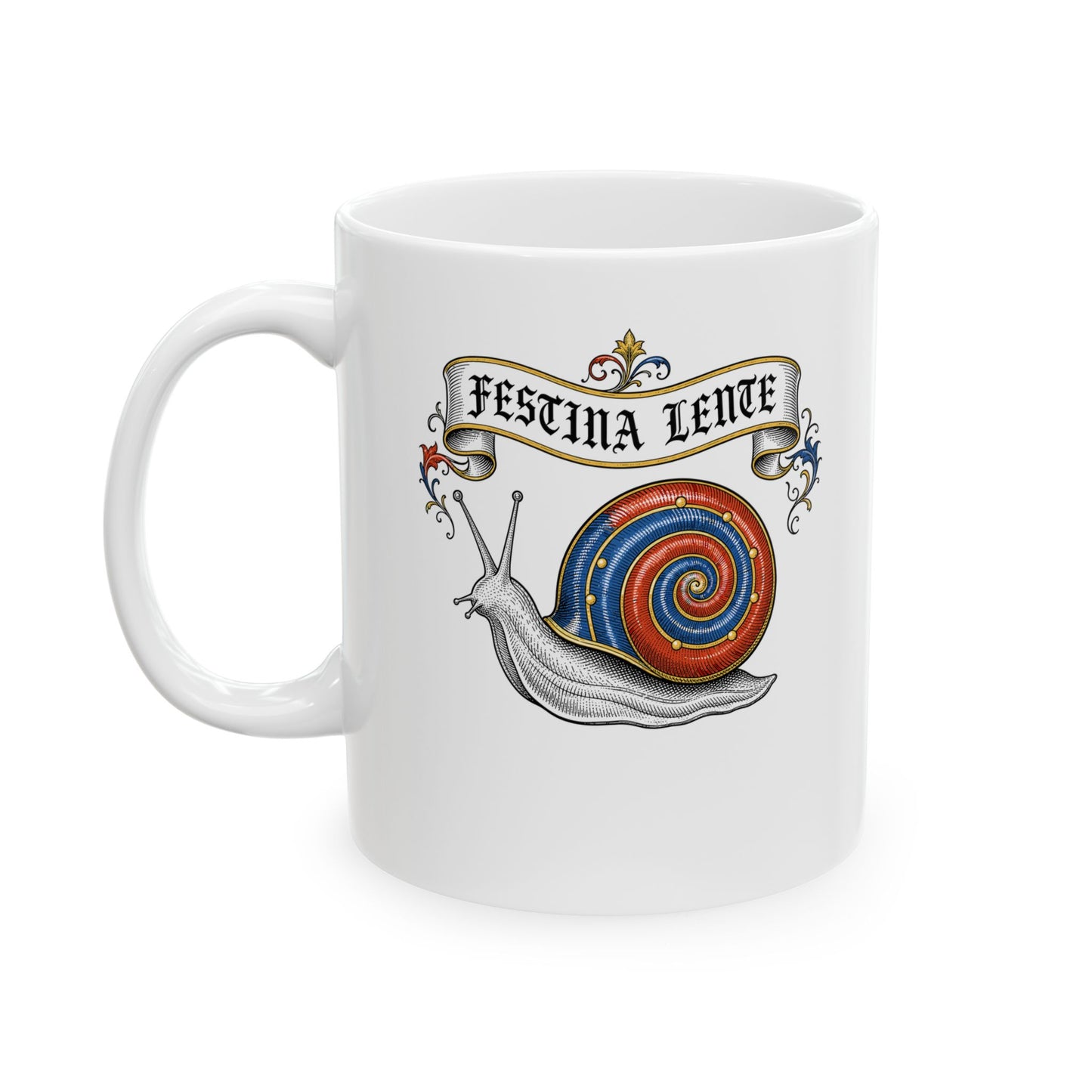 Hurry Slowly Snail Marginalia Ceramic Mug, (11oz, 15oz)